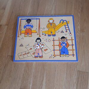Ikea Lurig Wooden Peg Puzzle size 12" x 14"  Playground Mix & match Kids